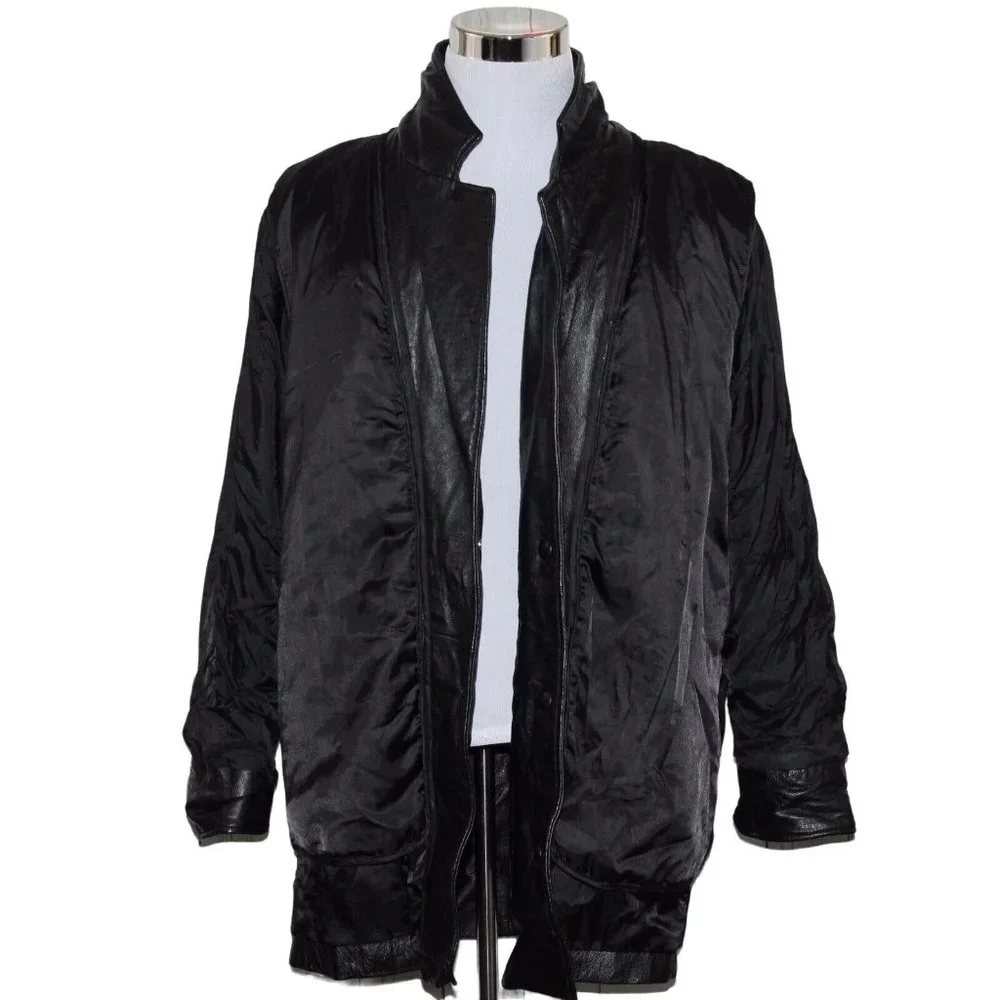 Wilson's Thinsulate 3M XL Insulated 3 Button Snap Black 100% Leather Jacket Coat - Picture 4 of 11